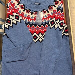 Chaps Blue and Red Patterned Sweater
